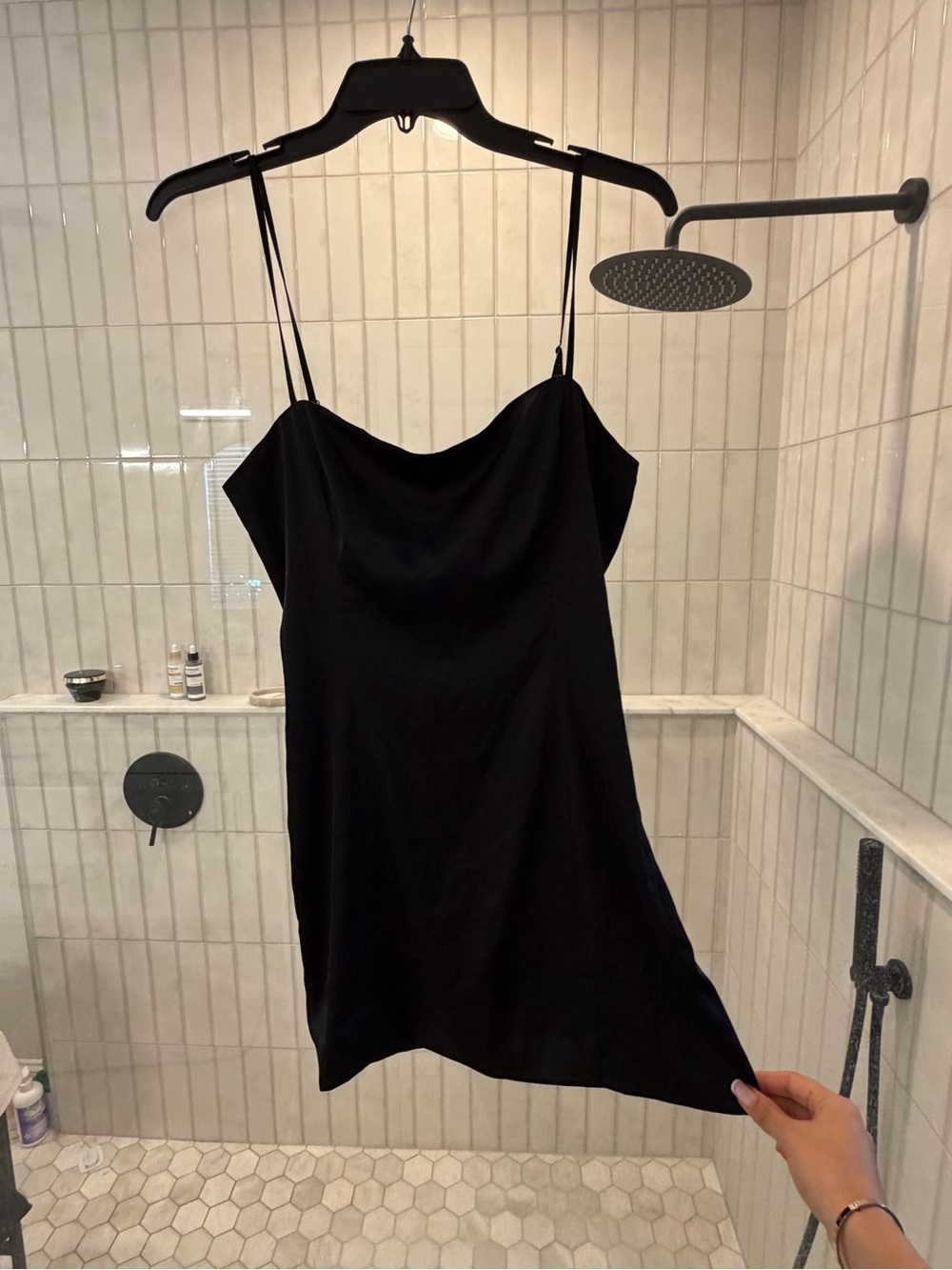 Aritzia Black Satin Micro Slip Dress with Spaghetti Straps - Picture 2 of 4